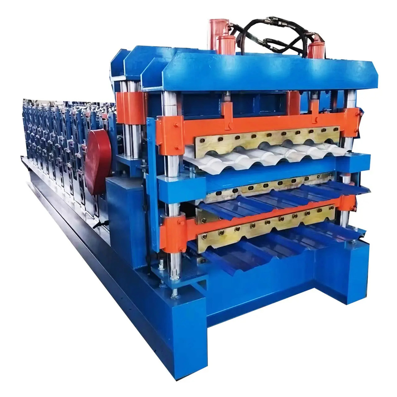 Otomatik PPGI GI PPGL GL IBR Panel Çift Katmanlı Metal Çatı Rulo Yapım Makinesi TR4 TR5 Gürültülü Çatı Yaprağı Çelik Taş
