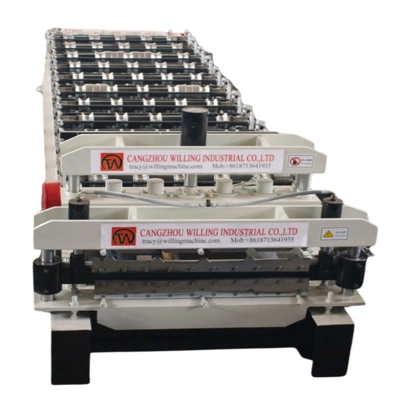 PLC kontrol 0.3-0.6mm Çift Katmanlı Rulo Şekillendirme Makinesi 15m/Dakika PPGi Panel Çatı İçin