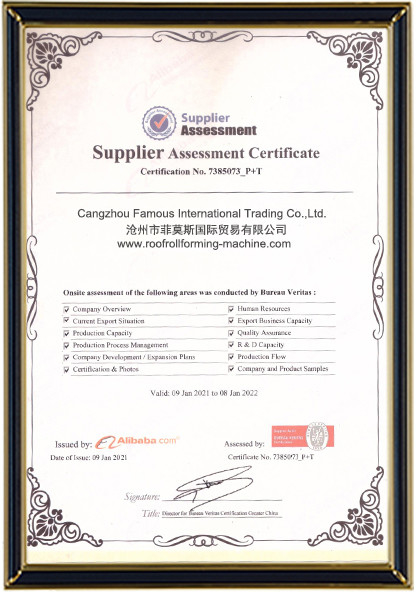 Çin Cangzhou Famous International Trading Co., Ltd Sertifikalar